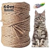 Sisalseil 60M, 8MM Natur Sisal Seil für Kratzbaum, Sisal Kratzbaum Ersatz für Katzen, Kratzbaum, Kratzseil, Haushalt, Verpackung, DIY Kunst-Handwerk, Floristik, Dekoration (60M x 8MM)