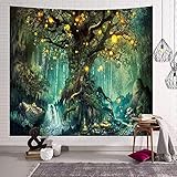 Zodight Baum des Lebens Wandteppich, Wandbehang Wandtuch Wasserfälle mit Elfen Unter Altem Verzaubertem Baum, Wandteppich Psychedelic Wald Wanddeko für Schlafzimmer Wohnzimmer Wohnheim