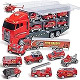 Coolplay Feuerwehrauto Groß Autotransporter Spielzeug Einsatzfahrzeug Kinder Autos Spielzeug Set für ab 3 Jahre Junge