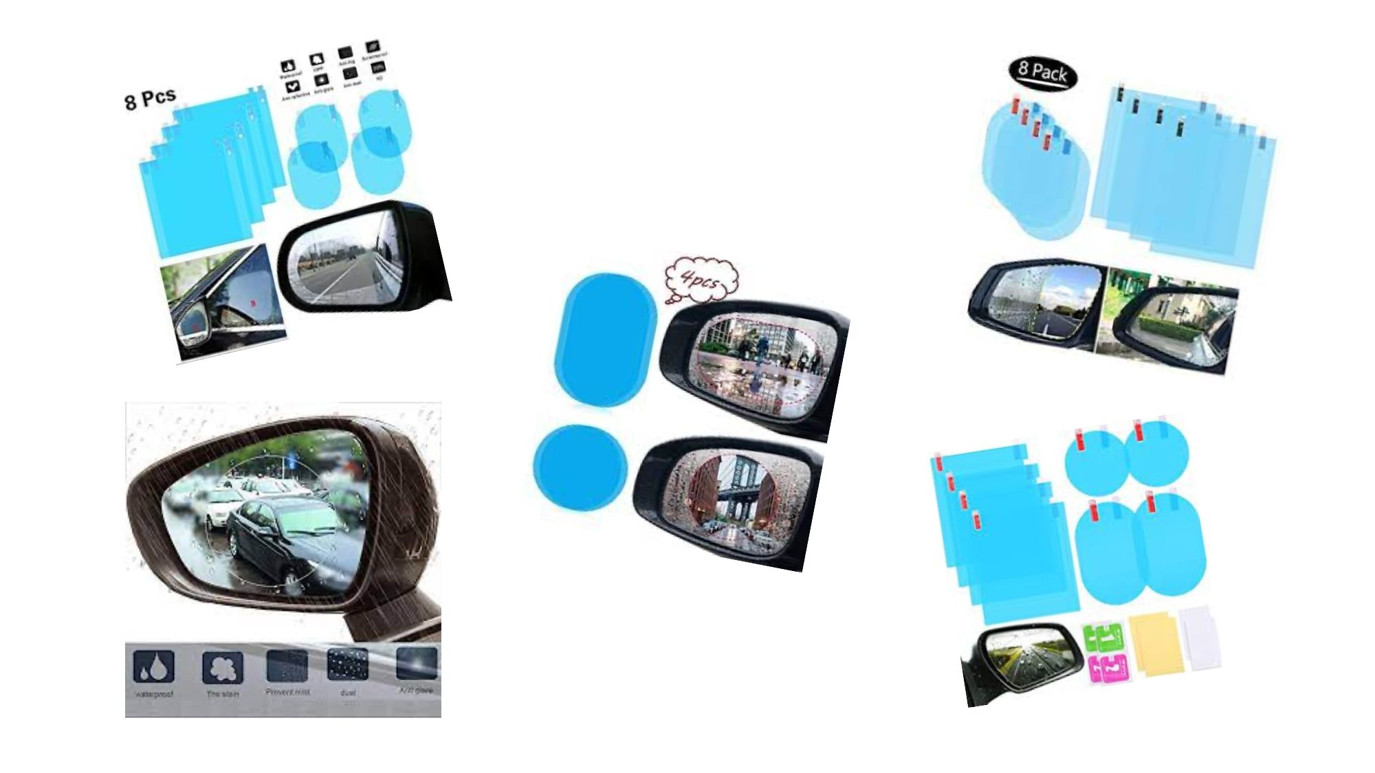 ABDA Auto Rückspiegel Regenschutz Folie, 8-teilige Auto-Rückspiegel- Regenfolie, Auto-Seitenfenster-Regenfolie, geeignet für Motorräder, Autos,  Lastwagen usw. : : Auto & Motorrad
